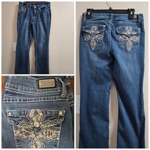 Earl Jean Size 8 Bling Pocket Jeans Lace Studded Western Y2K Cowgirl Dark Wash